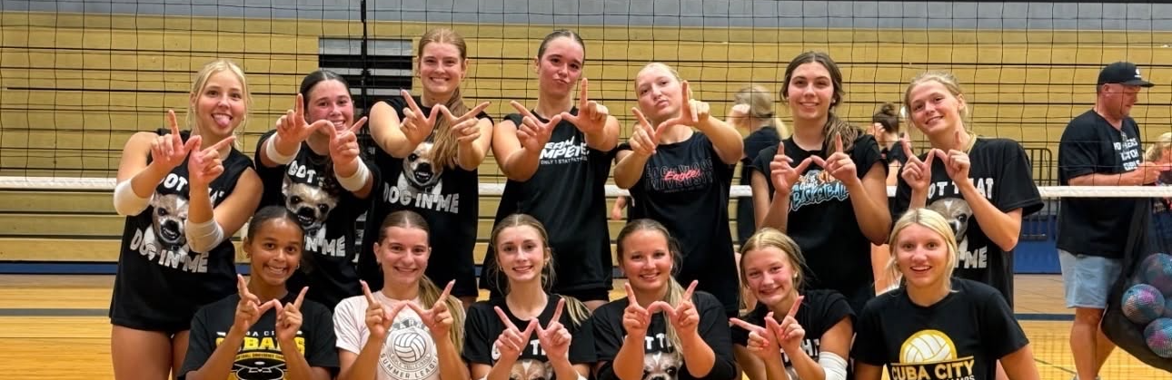 Volleyball players showing W