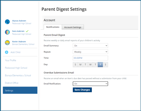 Parent Digest Settings